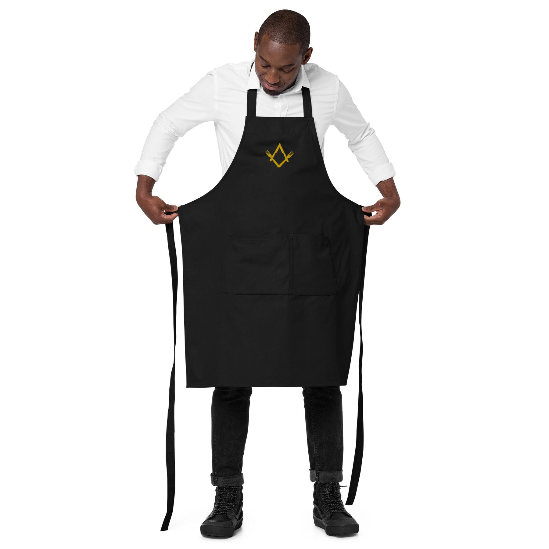 Master Mason Bllue Lodge Kitchen Apron - Fork Square and Compass Embroidery - Bricks Masons