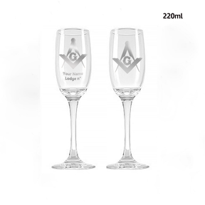 Master Mason Blue Lodge Champagne Flute - 2 Pieces Set - Bricks Masons