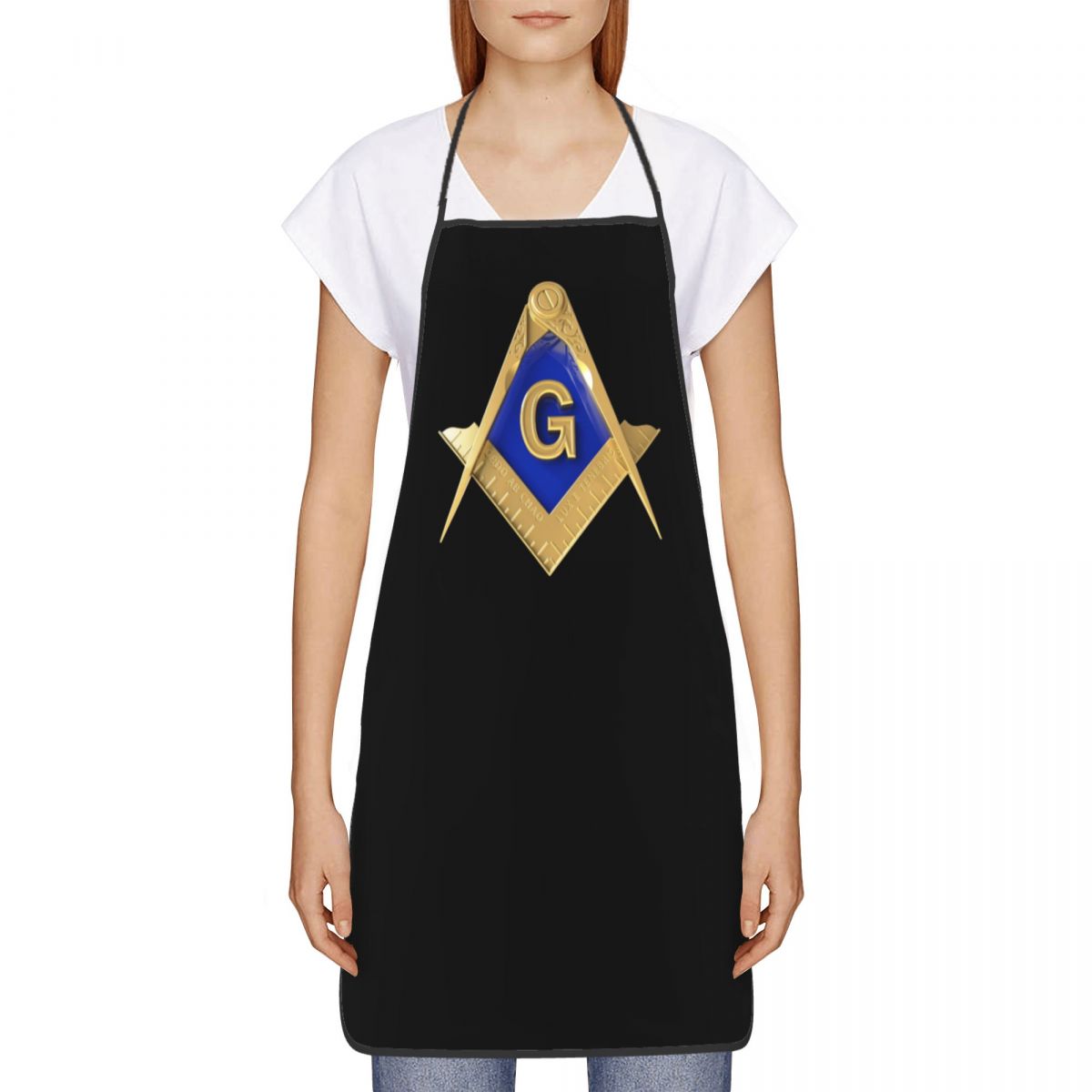 Master Mason Blue Lodge Kitchen Apron - Golden Square and Compass G - Bricks Masons