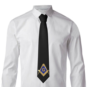Master Mason Blue Lodge Necktie - Gold Square & Compass G - Bricks Masons