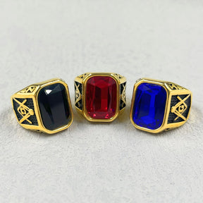Master Mason Blue Lodge Ring - Stainless Steel With Various Stone Colors - Bricks Masons