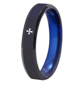 Order of Malta Commandery Ring - Black With Blue Tungsten - Bricks Masons