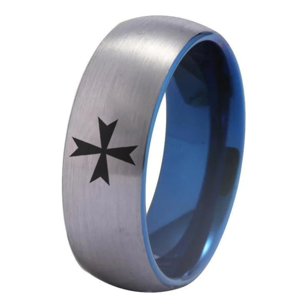 Order of Malta Commandery  Ring - Silver With Blue Tungsten - Bricks Masons