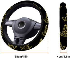 Past Master Blue Lodge California Regulation Steering Wheel Cover - White & Gold - Bricks Masons