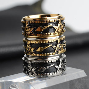 Master Mason Blue Lodge Ring - Rotatable Compass and Square G (Various Colors) - Bricks Masons