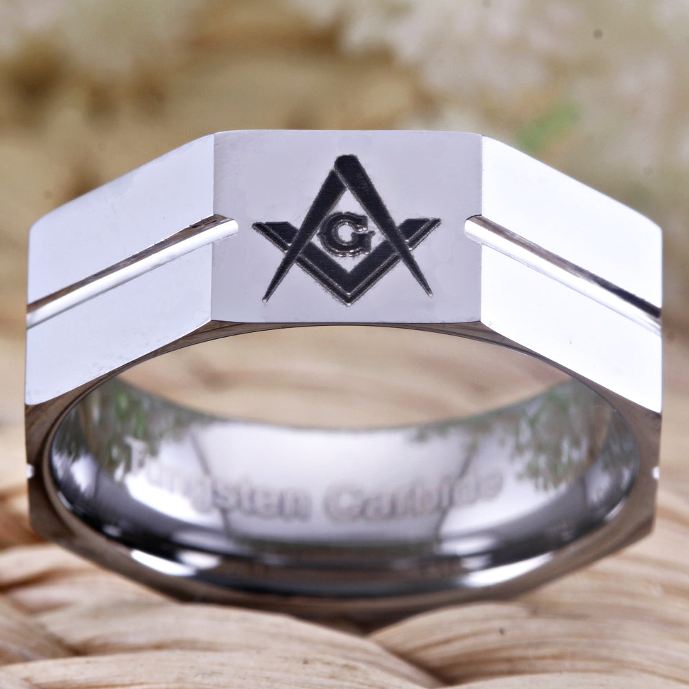 Master Mason Blue Lodge Ring - Tungsten Carbide - Bricks Masons