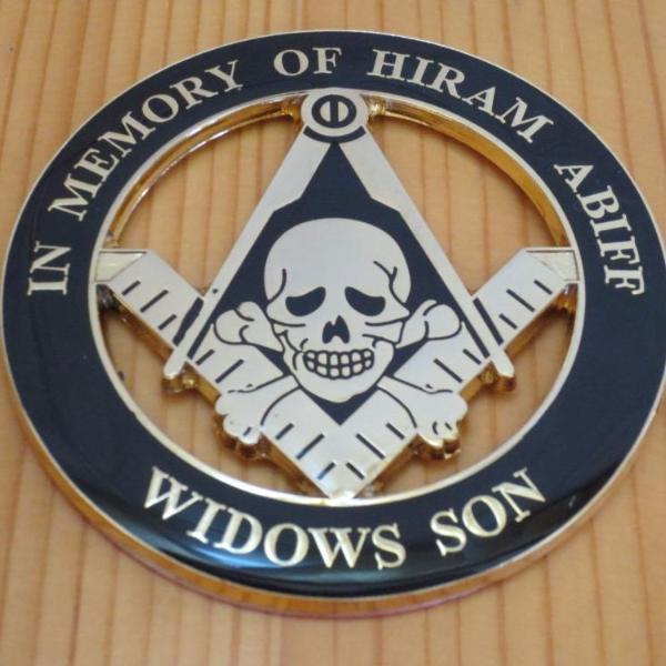 Widows Sons Car Emblem - IN MEMORY OF HIRAM ABIFF Medallion - Bricks Masons