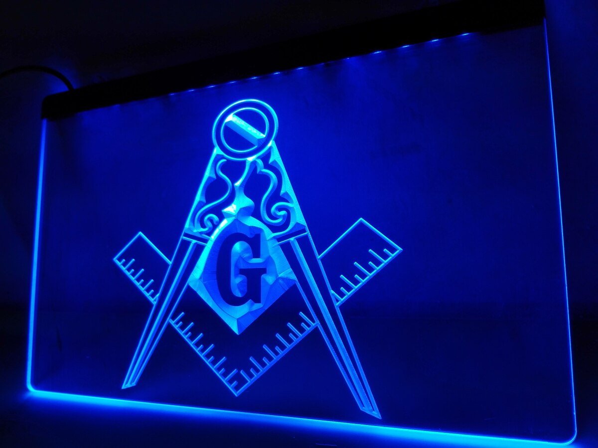 Master Mason Blue Lodge LED Sign - Lighting Day/Night Sensor - Bricks Masons