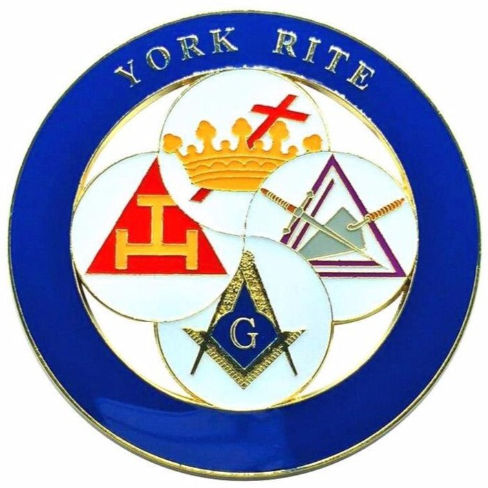 Blue Lodge / Royal Arch / Council / Knights Templar Commandery Car Emblem - 3 inch York Rite Blue Medallion - Bricks Masons