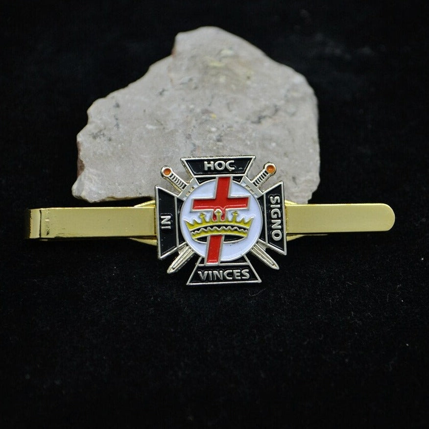 Knights Templar Commandery Tie Bar - Classic Cross Crown Gold - Bricks Masons