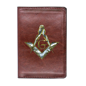 Master Mason Blue Lodge Wallet - PU Leather Passport & Credit Card Holder (Black/Brown) - Bricks Masons