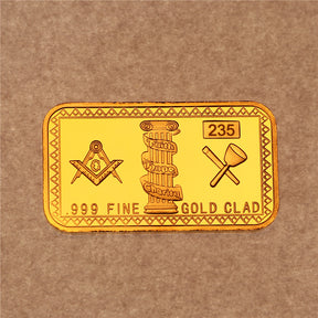 Master Mason Blue Lodge Coin - Golden Bar 999 Fine Gold Clad - Bricks Masons