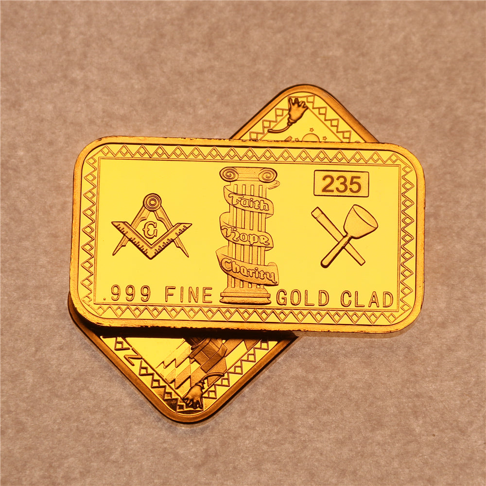 Master Mason Blue Lodge Coin - Golden Bar 999 Fine Gold Clad - Bricks Masons