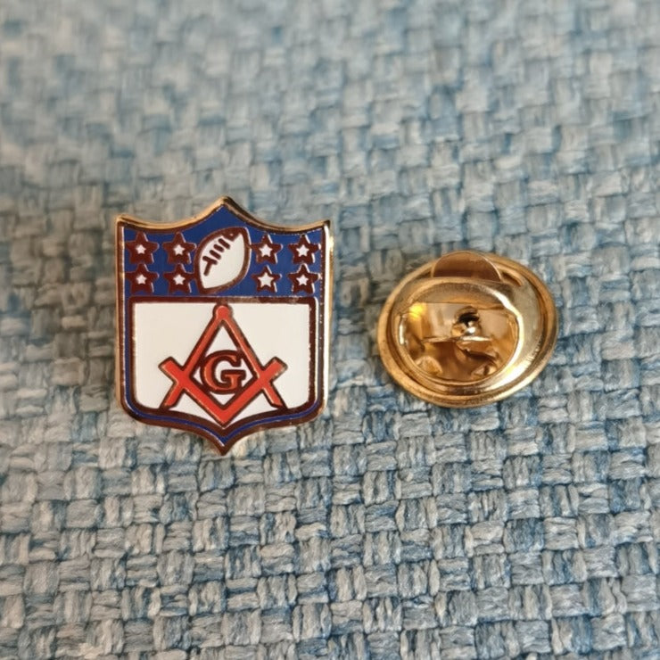 Master Mason Blue Lodge Lapel Pin - Football Square & Compass With G - Bricks Masons