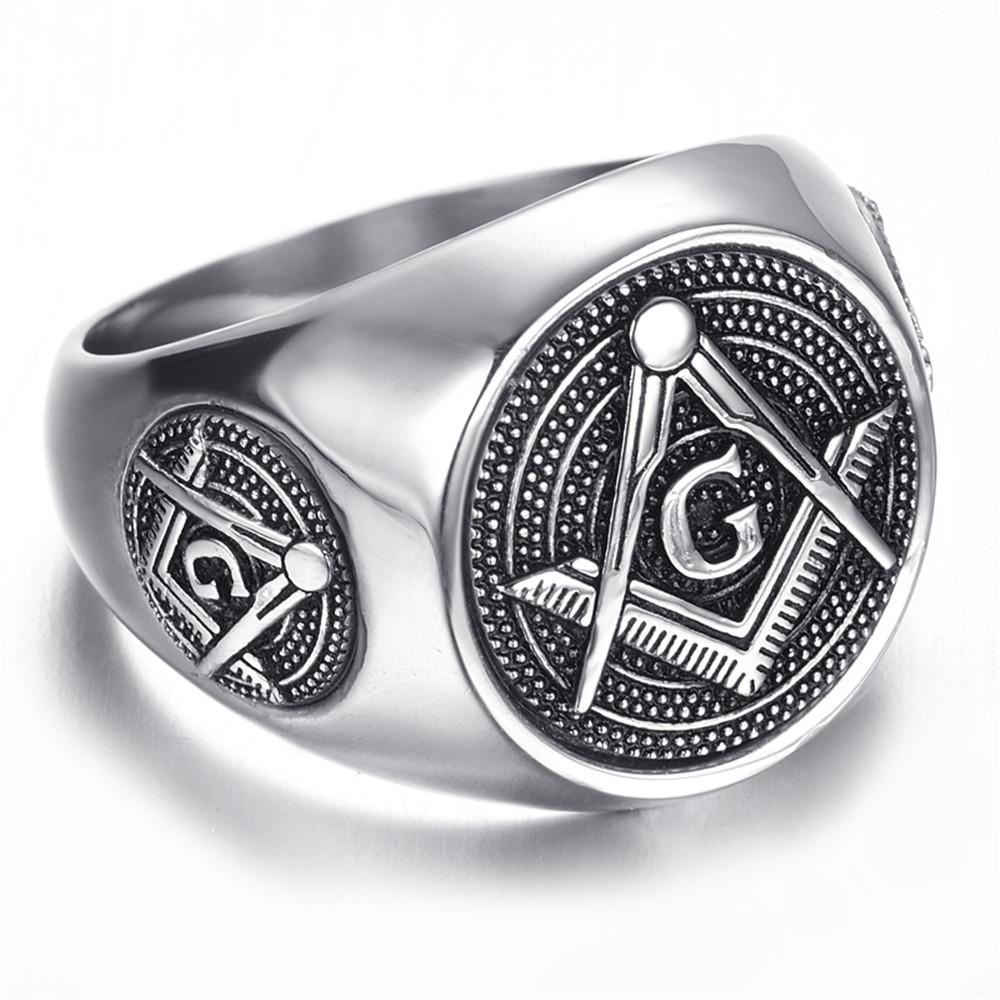 Master Mason Blue Lodge Ring - Round Silver Stainless Steel - Bricks Masons