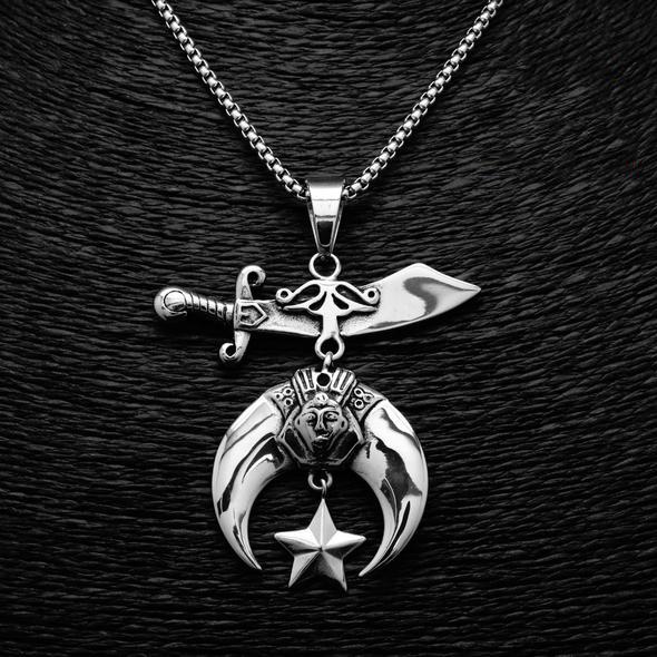 Shriner Emblem Silver Masonic Necklace - Bricks Masons