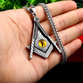 Yellow Eye Stainless Steel Masonic Necklace - Bricks Masons