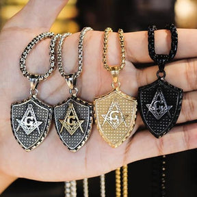 Multiple Colors Shield Masonic Pendant Necklace - Bricks Masons