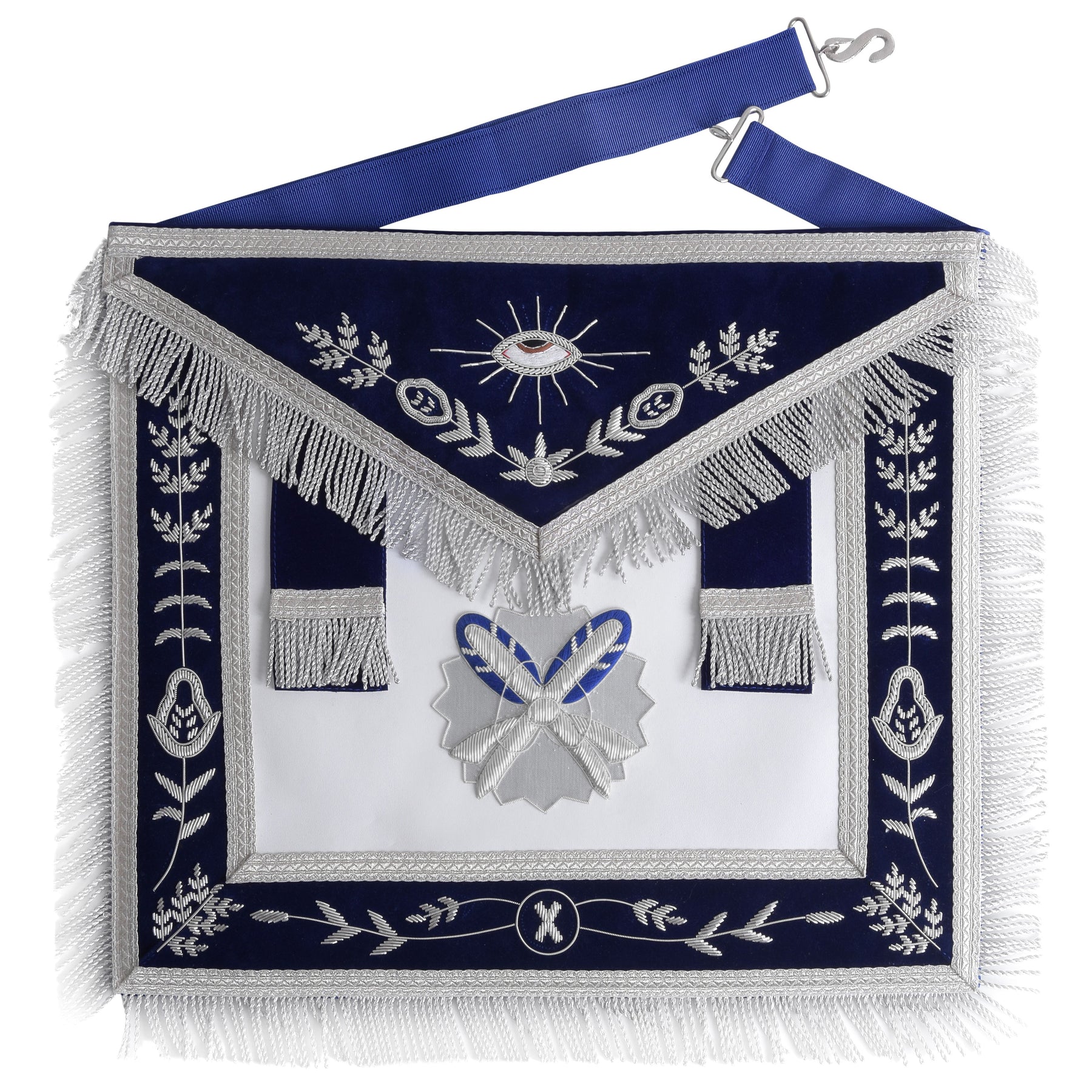 Secretary Scottish Rite Officer Apron - Navy Blue With Fringe & Side Tabs - Bricks Masons