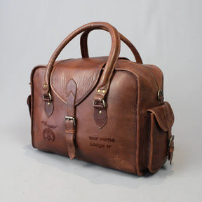 Shriners Travel Bag - Vintage Brown Leather - Bricks Masons